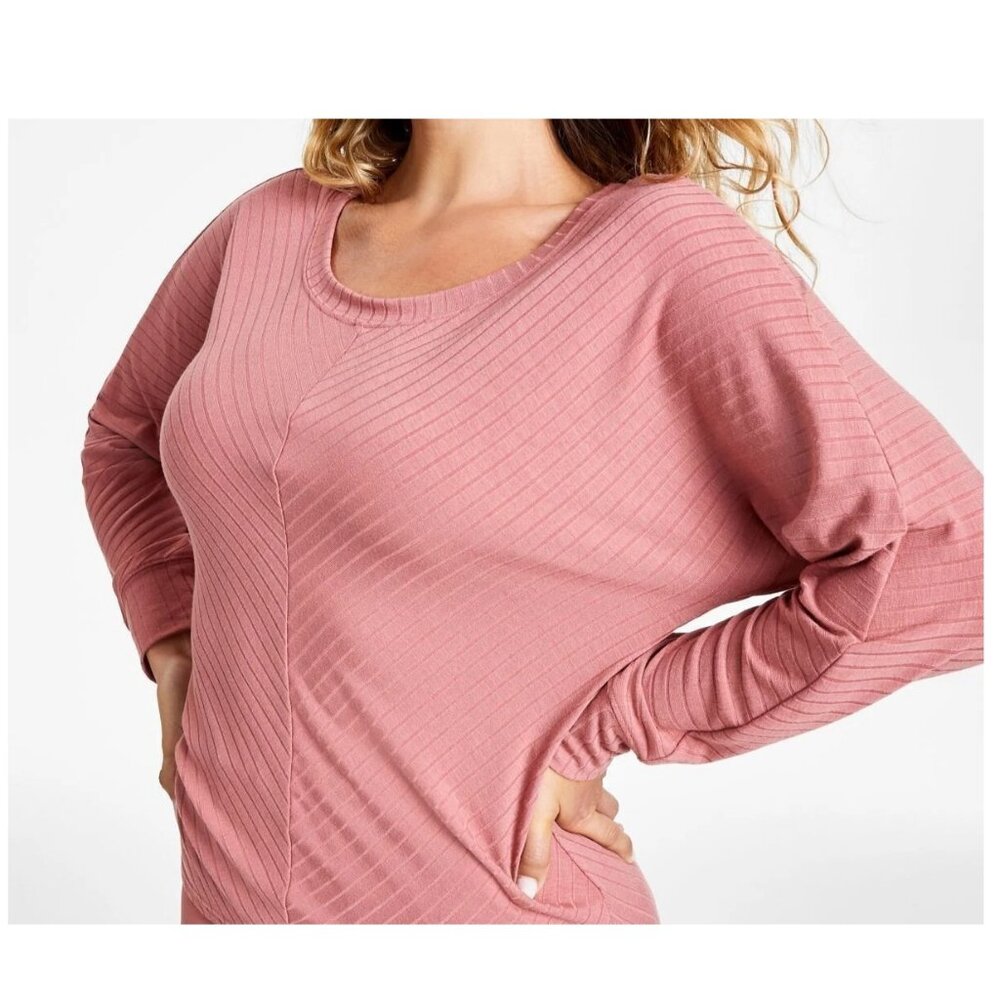 Jenni Intimates Women's Soft Knit Long-Sleeve Lounge Top, Rose Pink